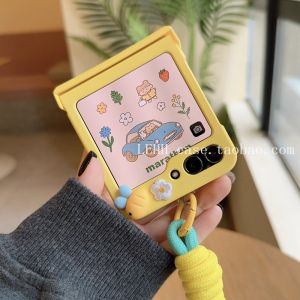 Samsung Galaxy Z Flip7/6/5 Frosted Yellow Foldable Phone Case Womens Style Full Cover Hinge Protection Shell Customizable Hand Strap