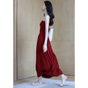 พรางหุ่น ไวน์แดงพับ แขนกุด ผ้าพันถัก เดรส ผู้หญิง แฟชั่น อินเทรนด์ เรียบหรู สไตล์พอดีตัวเพิ่มรูปร่าง