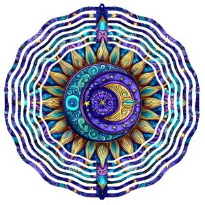CIFbuy | Chuông Gió Mandala Bohemia Mặt Trời Mặt Trăng Màu Xanh Tím Vàng Rực Rỡ Kim Loại Trang Trí Sân Vườn Ngoài Trời Thiền Định Tâm Linh Đồ Trang Trí Treo