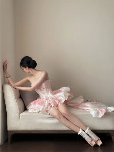 ชุดเจ้าหญิงสไตล์ฝรั่งเศสที่หรูหราพร้อมโบว์ผีเสื้อและหางสําหรับการเฉลิมฉลองวันเกิดชุดเดรสแขนบอลลูนกระชับสัดส่วน