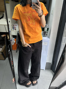 Retro American Print Short Sleeve T-Shirt Women Summer New Slim Fit Shoulder round Neck Pure Cotton Top Ins Spicy Girl Style