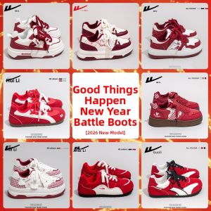 Warrior | Red Thick-Sole Fluffy Womens Shoes