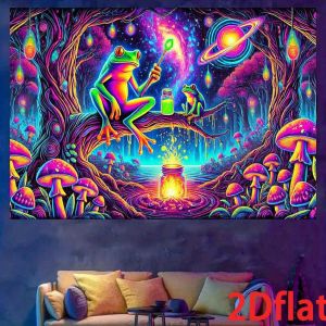 VIKAMA Fantasy Forest Frog Tapestry Colorful Magic Tree Mushroom Mysterious Planet Room Living Room Decoration