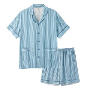 YOUKESHU | Couples Summer Sleepwear Short Sleeve Cool Feeling Home Clothes Mens Womens Wearable Outdoor Home Leisure Striped Slim Fit