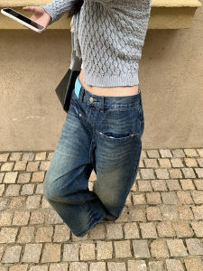 High Waist Wide Leg Tie Dye Striped Womens Jeans Autumn Casual Cotton Pants Button Fly Pocket Design Fashionable Ladies Jeans