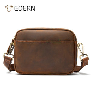 EDERN Túi đeo vai dành cho nam da ngựa điên đa năng cổ điển Túi chéo bằng da thật Túi đeo túi vuông nhỏ cho nam