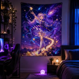 Vikama Magical Girl Anime Tapestry Dreamy Aesthetic Vikama Starry Sky Magical Girl Anime Tapestry Twin-Tail Lolita Girl Wall