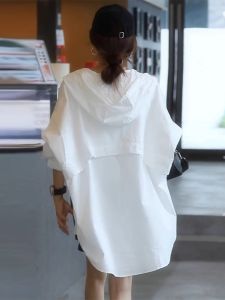 Sun Protection White Hooded Womens Shirt