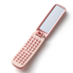 Portable Folding Comb with Mirror Self Cleaning Anti Static Hair Care Tool for Women Travel Friendly Head Shaping Brush