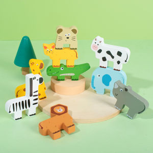 9 Animal-Illustrated Wooden Stacking Toys - Promotes Fine Motor Skills Development Coordination | Fun Design | Wooden Toys
