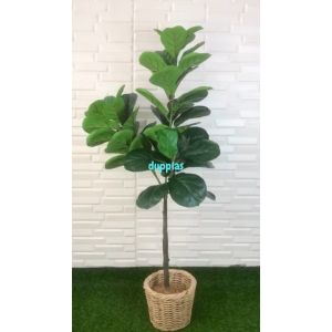 Pohon Hias Tanaman Artificial Ketapang X3 T140 Latex Cover Pot Rotan Bulat S Dekorasi Cafe Aesthetic