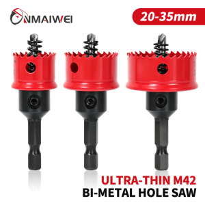 M42 Bimetal Hole Saw Set 3/4" to 1-3/8" Thin Wall Cobalt Drill Hole Cutter with Hex Arbor for Wood Metal PVC Cutting