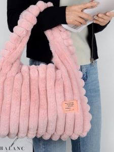Plush Tote Bag Womens Handbag Commuter Shoulder Bag Korean Style Soft Handle Large Size Shopping Bag Shape Artificial Fur