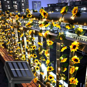 Outdoor LED Solar Artificial Flower Maple Leaves Light String Solar Garland Lamp Garden Summer Camping Wedding Party Decoration