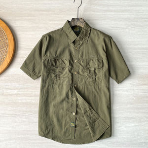 Outdoor Mechanical Style! Breathable and Splash-Proof! Summer Mens Casual All-Matching Workwear Short Sleeve Shirt Tide 21486