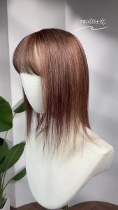 Mái Tóc Giả Nối Đỉnh Đầu Bằng Tóc Người Auburn 14 Inch Chất Liệu Lụa 100% Tóc Remy Kẹp Cài Dành Cho Nữ Da Đầu Mỏng Tóc Thẳng Màu Nâu