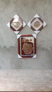 Paket 3 Pcs  Hiasan Kaligrafi Kulit Kambing Alloh Muhamamad  dan Ayat Kursi Semar