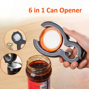 6 in 1 Can Opener with Stainless Steel Blades Multi-function Manual Glass Beer Bottle Opener Jar Opener Pop Can Opener