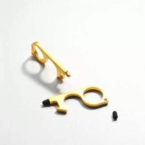 (3 trong 1) Móc khoá ô tô xe máy - Dụng cụ mở cửa không chạm tay tay bằng đồng thau - No Touch Door Tool