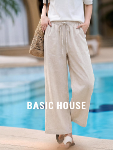 Basic House | Slim Light Summer High Waist Flax Wide Leg Trousers
