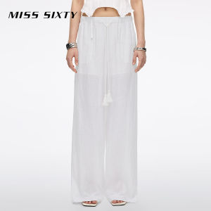 Bleach-colored Flared Trousers Elastic Waist