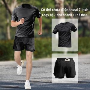 HROLRN | Bộ Đồ Thể Thao Hè Khô Nhanh có Túi Đựng Điện Thoại