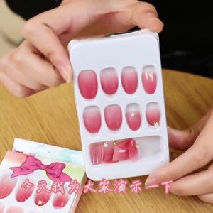【With Glue】24Pcs 3D Toe Nails Fake Nails Sticks Foot Full Toes False Nail Sequins Decoration for Women and Girls