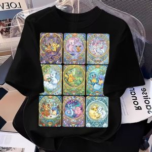 Bandai | New Summer Pure Cotton Pokémon Printed Short‑Sleeve Top Crew Neck Loose Fit Casual Style for Boys & Girls in Multiple Sizes