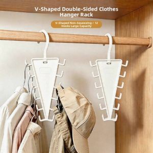 V-shaped Double-sided Large Capacity Foldable Closet Hooks 12 Hooks