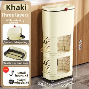 ASCOR | Large Capacity Movable Double-layer Tall Trash Can For Kitchen
