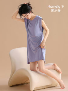 Váy Ngủ Nữ Modal Mùa Hè Cộc Tay Không Tay Dài Thoải Mái Băng Mỏng Lụa Đồ Mặc Ở Nhà Có Thể Mặc Bên Ngoài Cổ Tròn Thoải Mái Màu Nguyên Chất