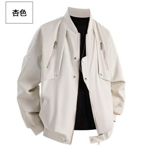 American Style Baseball Jacket Mens Autumn Winter Fashion Metal Zipper Decorated Outerwear Cozy Flight Suit Loose Fit Oxford Cloth