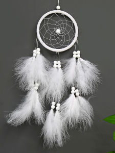 Trắng Dream Catcher Chuông Gió Dệt Tay Lông Vũ Mặt Dây Chuyền Ô Tô Cho Phòng Ngủ Sân Vườn Ngoài Trời Treo Trang Trí Phong Cách Hiện Đại Trang Trí Nhà