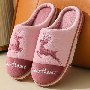 Mens Cotton Slippers Winter New Arrival Thick Sole Non Slip Fleece Lined Padded Warm Keeping Household Couple Cotton Slippers Female Winter