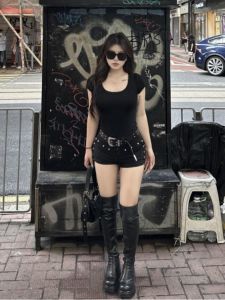 Low-Waist Retro Y2K plus Size Denim Shorts Trendy Butt-Covering American Style Casual Pure Color Wide Leg Pants Summer Shorts