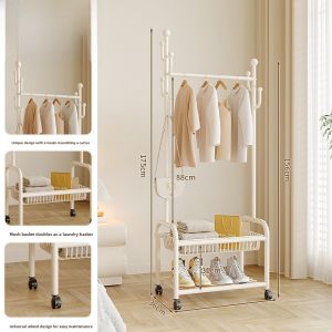 Mobile Free-standing Clothes Drying Rack Cream Style Indoor Outdoor Utility Carbon Steel Storage Organizer for Bedroom Home Use