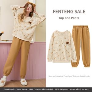 FENTENG | Warm Layered Cotton Cartoon Pajamas Set
