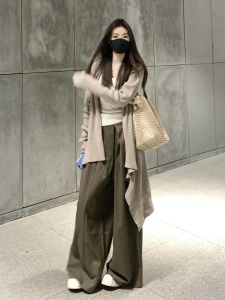 Extended 180cm Tall Womens Wide Leg Suit Pants Loose Drapey Casual Trousers Old Money Style Spring Autumn High Waist Zipper