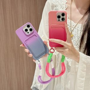 💯【Phone Case】+FREE Shipping 💯 Ins Style Gradient Color Card Pocket Wrist Strap Case For iPhone 16 15 14 13 12 11 Pro Max 15 14 Plus Cover