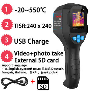TI240 Infrared Thermal Imager-20-550℃ Support Chinese English Display Photo Recording SD External Memory Card Charging Infrared Thermal Imaging Wall Detector Can Measure Ground Heating Pipe Leak Detection Industrial Equipment Leak Catch PVC Water Pipe Lea