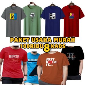 Paket hemat 100rb dapat 8 kaos motif distro Kaos pria wanita atasan lengan pendek