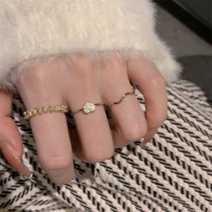 Bộ Nhẫn Hình Trái Tim Ba Món Có Thể Điều Chỉnh Mở Nhẫn Cho Nữ Thời Trang Sành Điệu Fresh Out Thiết Kế Chỉ Số Nhẫn