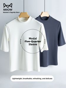 miiow | Cat Lady White Short Sleeve T-Shirt Women Summer Thin Round Neck Modal Base Shirt Breathable Cool Feeling Casual Loose Fit