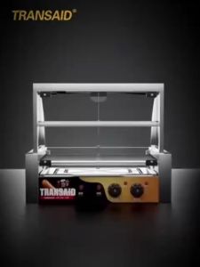 XINHONG Commercial Hotdog Roller Machine 5pins Stainless steel Fully Automatic With Tempered Sausage Hot Dog Machine Grilling Machine Glass Display