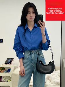 LEFEN | Áo Sơ Mi Nữ Dài Tay Màu Xanh Chống Nhăn