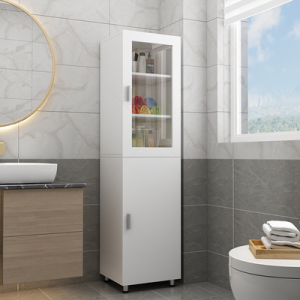 Bathroom Storage Floor Cabinet Bathroom Locker Moisture-Proof Toilet Storage Cabinet Bathroom Glass Gap Side Cabinet Narrow