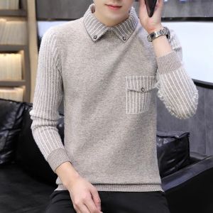 ROMON | Lormen Mens Knitted Sweater Shirt Collar Thickened Warm Winter Polo Top Casual Loose Fit Fashion Urban Style Long Sleeve