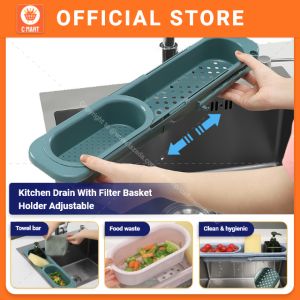 Kitchen Drain With Filter Basket Sink Rack Organiser Basin Shelf Holder Adjustable Penapis Rak Sinki Dapur 水槽置物架