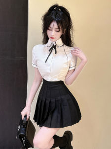 White Short Sleeve JK Uniform Set for Foot Bath Technicians High Waist A-Line Shirt Dress with POLO Collar And Button Detail