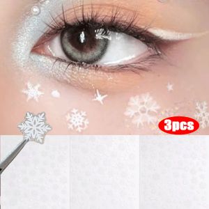 🔥Christmas hot🔥3PCS Christmas Face Snowflake Sticker 5D White Snowflake Round Tattoo Eyeshadow Stickers Fo Festival Nail Body Makeup Bling Jewel DIY